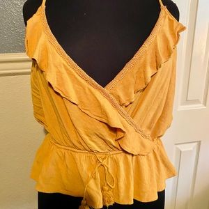 SOLD Plus Size Faux Wrap Plus Cropped Mustard Yellow Blouse